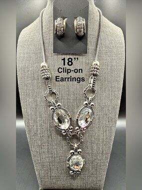 224. Silver Necklace & Clip-On Earrings Set